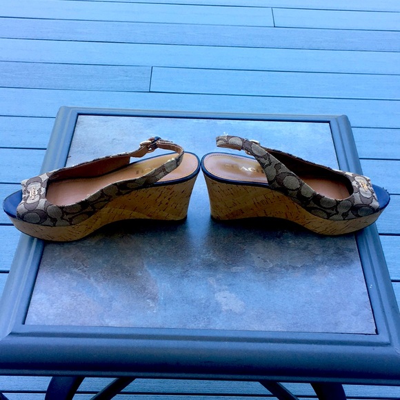 COACH New York Ferry Platform Wedge Open Toe Sandals w/logo throughout - Size 8B - Picture 7 of 17
